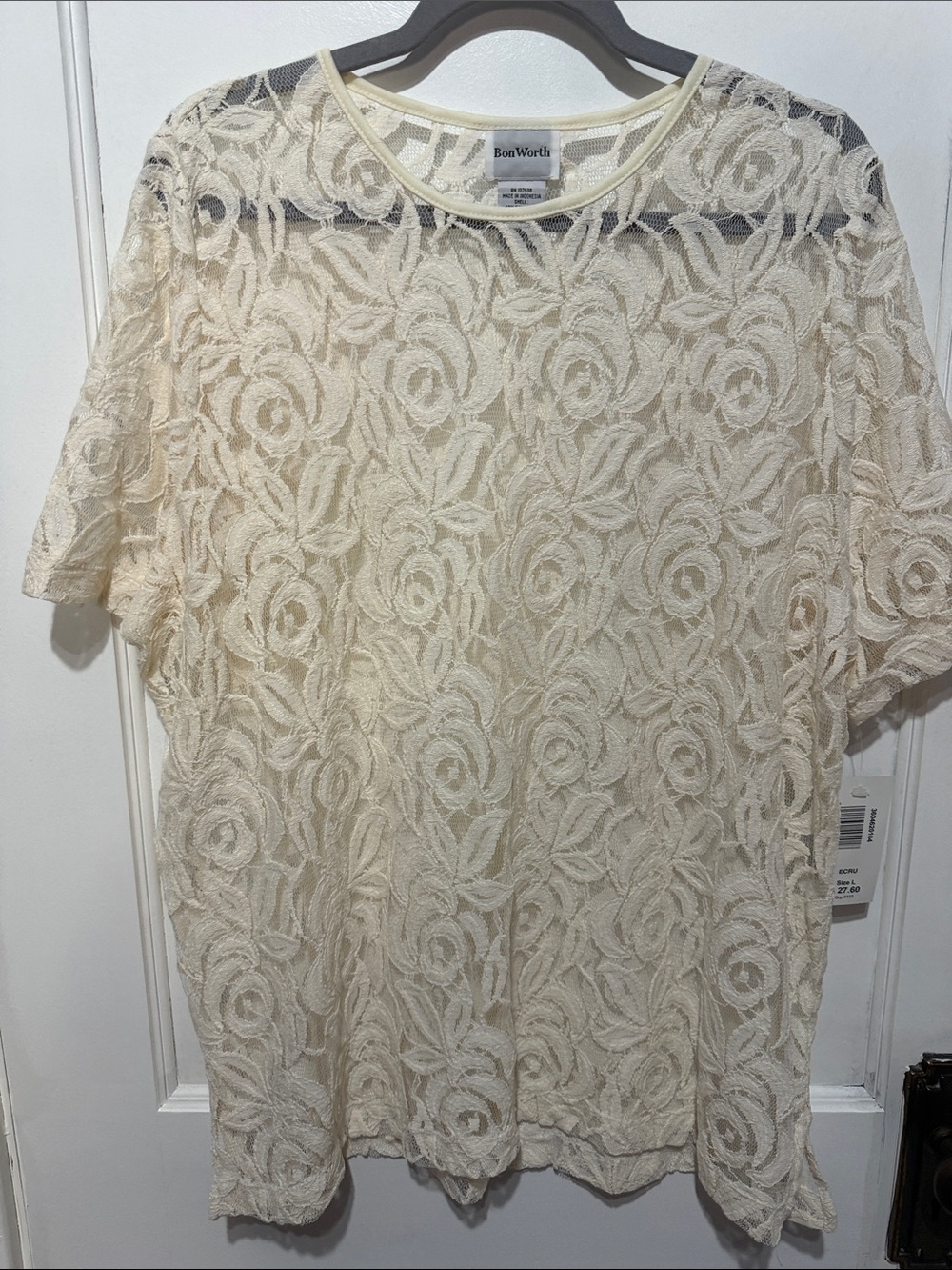 BonWorth Ivory Floral Lace Short Sleeve Tee